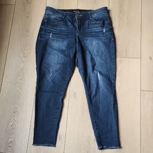 Dark Blue Skinny Jeans with Subtle Distress - Women's